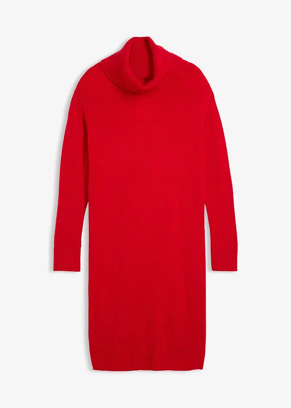 Oversize-Strickkleid mit Rollkragen in rot von vorne - bonprix