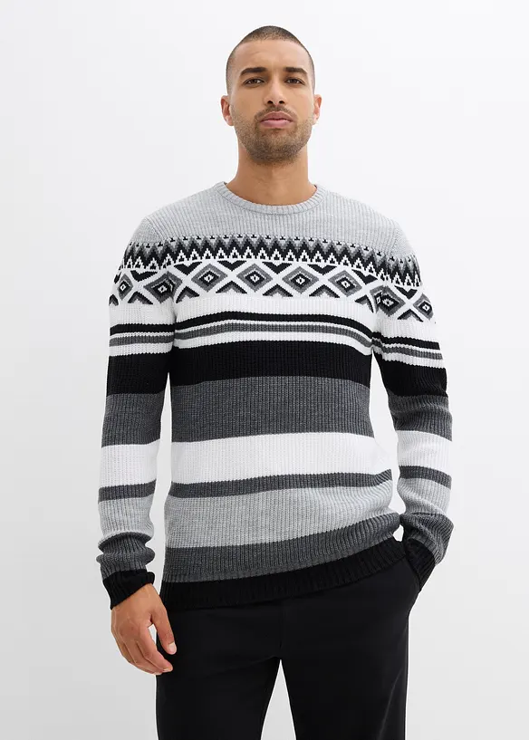Norweger-Pullover in schwarz von vorne (im Anschnitt) - bonprix