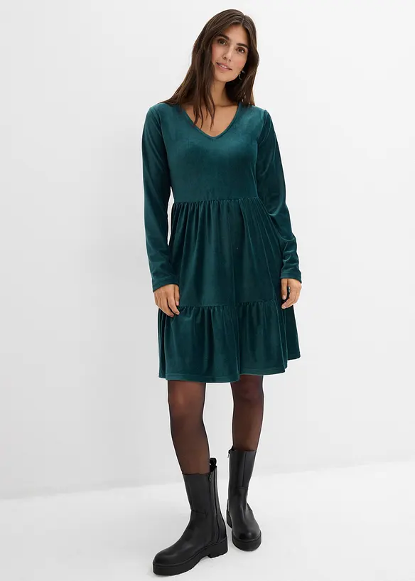 Minikleid aus Jersey Cord in grün von vorne (Totalaufnahme) - bonprix Minikleid aus Jersey Cord in grün von vorne (Totalaufnahme) - bonprix