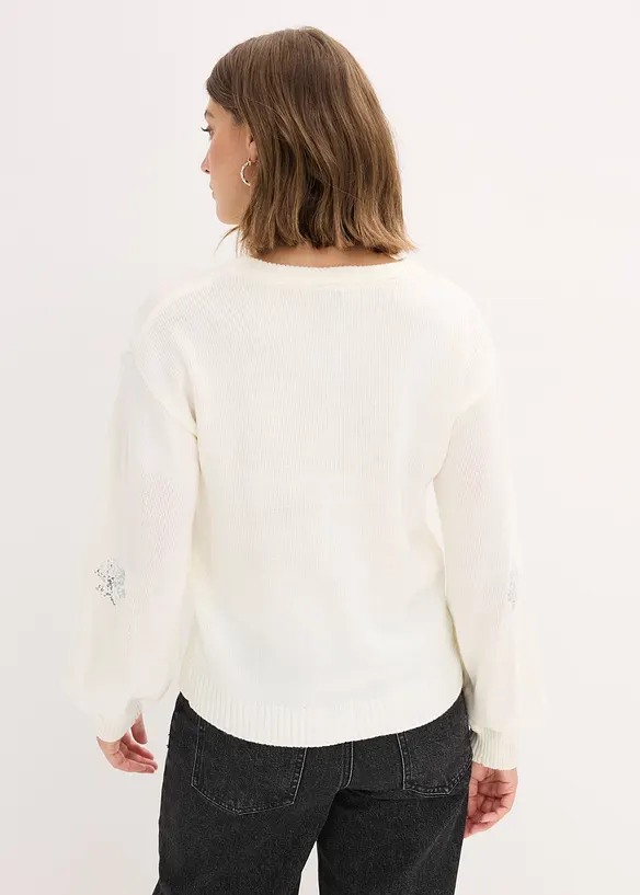 Pullover mit funkelnden Schneeflocken-Motiven in weiß von hinten (im Anschnitt) - bonprix Pullover mit funkelnden Schneeflocken-Motiven in weiß von hinten (im Anschnitt) - bonprix
