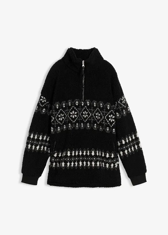 Teddy-Fleeceshirt in schwarz von vorne - bonprix