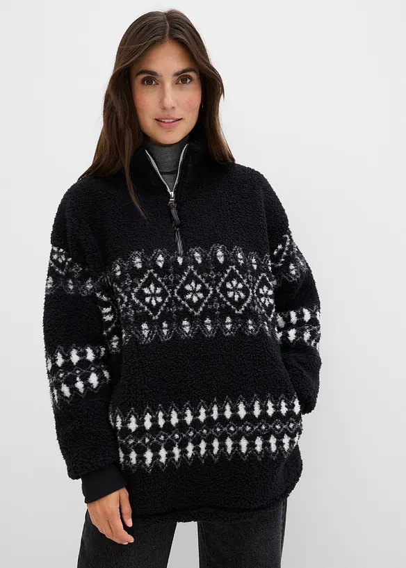 Teddy-Fleeceshirt in schwarz von vorne (im Anschnitt) - bonprix