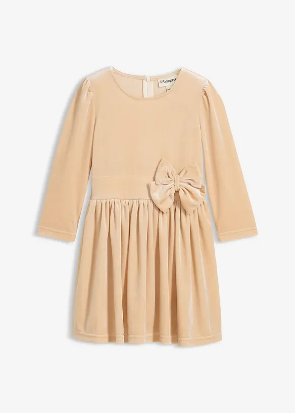 Ausgestelltes Samtkleid in beige von vorne - bonprix