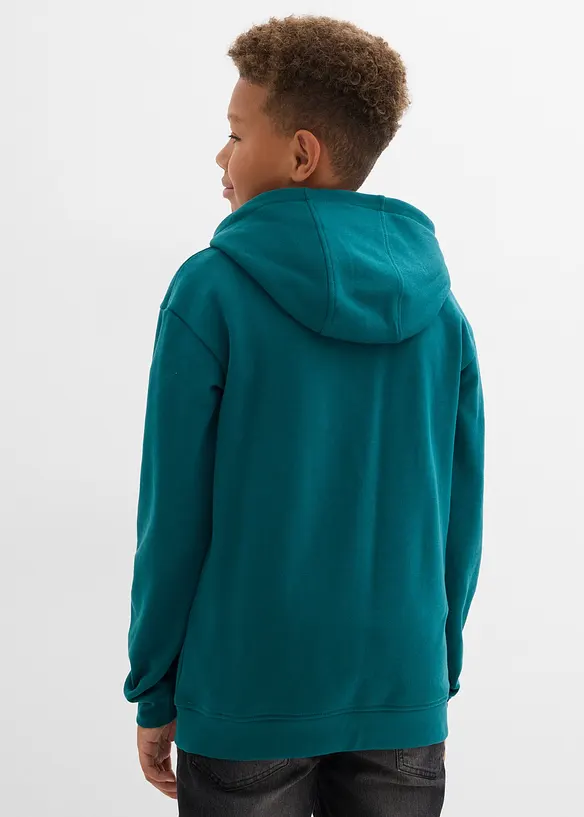 Hoodie aus weichem Baumwoll-Mix in petrol von hinten (im Anschnitt) - bonprix