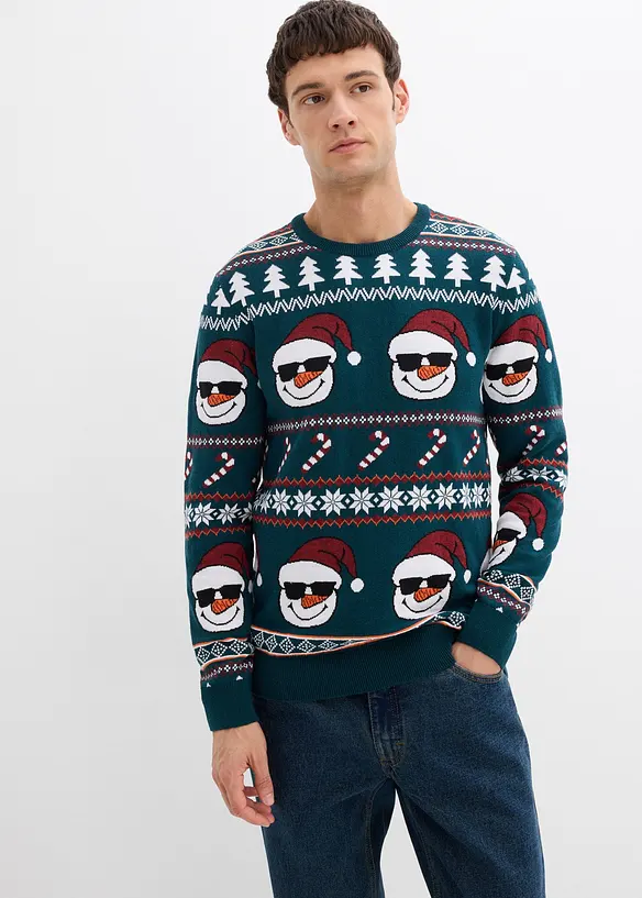 Norweger-Pullover mit recycelter Baumwolle in grün von vorne (im Anschnitt) - bonprix