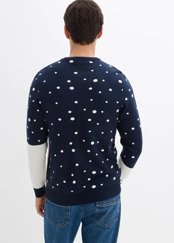 Feinstrickpullover mit Weihnachtsmotiv in blau von hinten (im Anschnitt) - bonprix