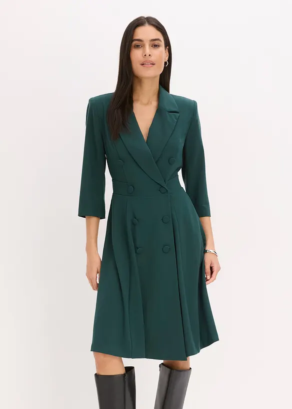Blazerkleid mit ausgestelltem Rockteil in grün von vorne (Totalaufnahme) - bonprix Blazerkleid mit ausgestelltem Rockteil in grün von vorne (Totalaufnahme) - bonprix