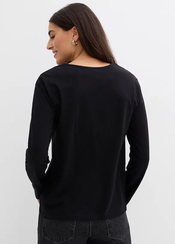 Langarmshirt aus reiner Bio-Baumwolle in schwarz von hinten (im Anschnitt) - bonprix Langarmshirt aus reiner Bio-Baumwolle in schwarz von hinten (im Anschnitt) - bonprix