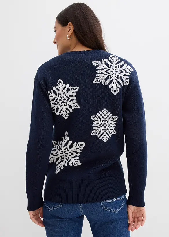 Rundhalspullover mit Schneeflocken in blau von hinten (im Anschnitt) - bonprix Rundhalspullover mit Schneeflocken in blau von hinten (im Anschnitt) - bonprix
