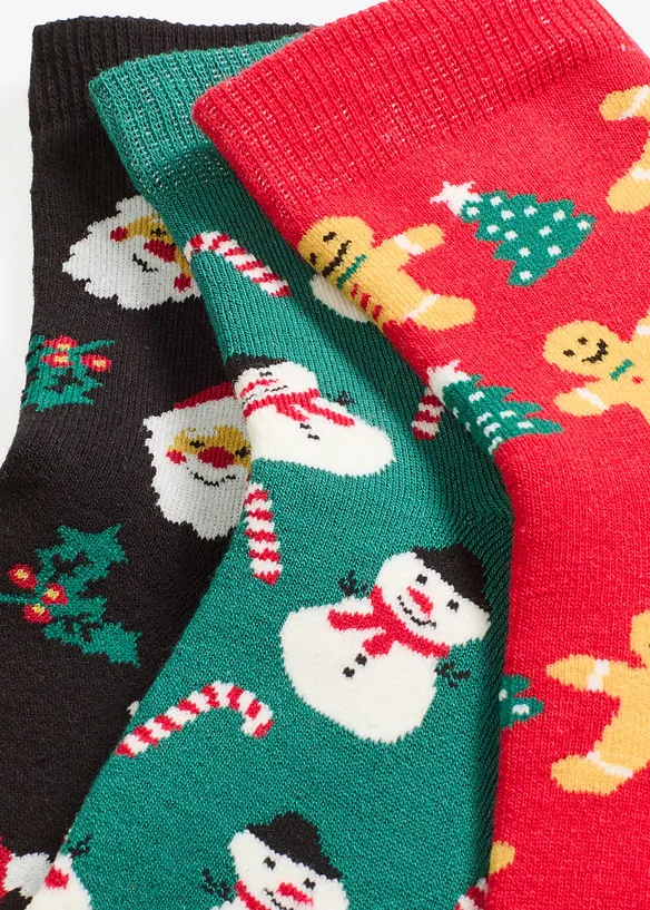 Weihnachtssocken mit Bio-Baumwolle (3er Pack) in schwarz - bonprix