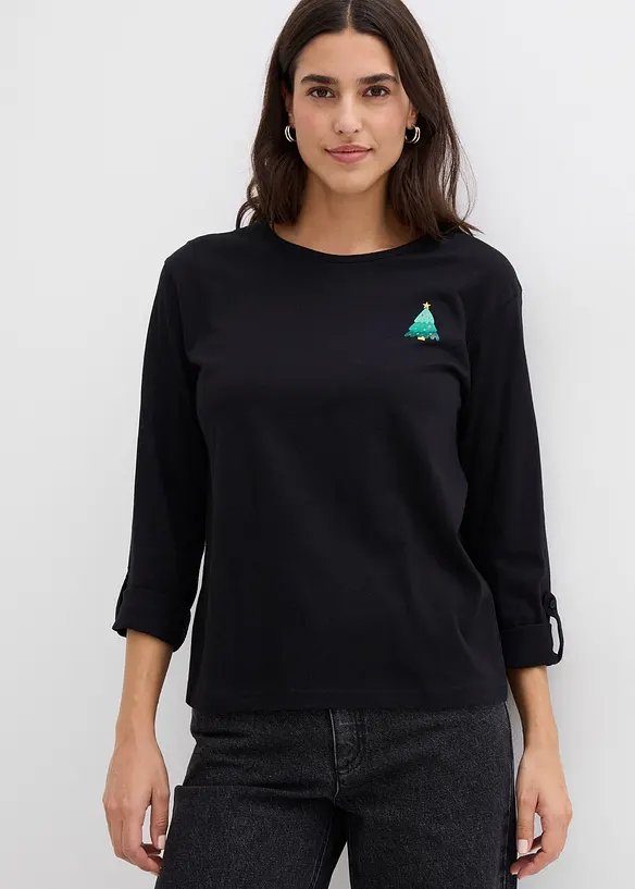 Langarmshirt aus reiner Bio-Baumwolle in schwarz von vorne (im Anschnitt) - bonprix Langarmshirt aus reiner Bio-Baumwolle in schwarz von vorne (im Anschnitt) - bonprix