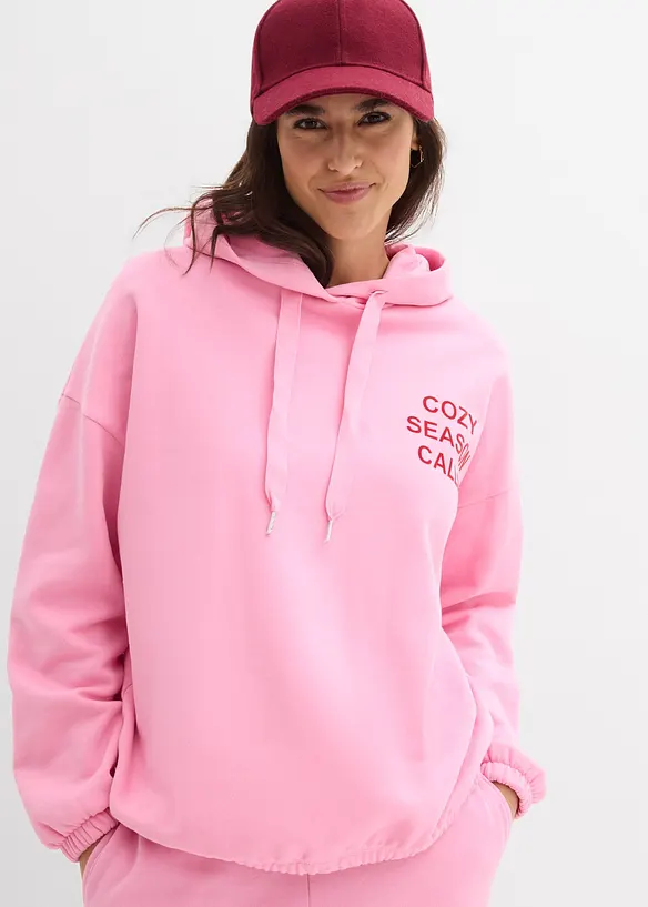 Oversize-Sweatshirt aus reiner Baumwolle in rosa von vorne (im Anschnitt) - bonprix