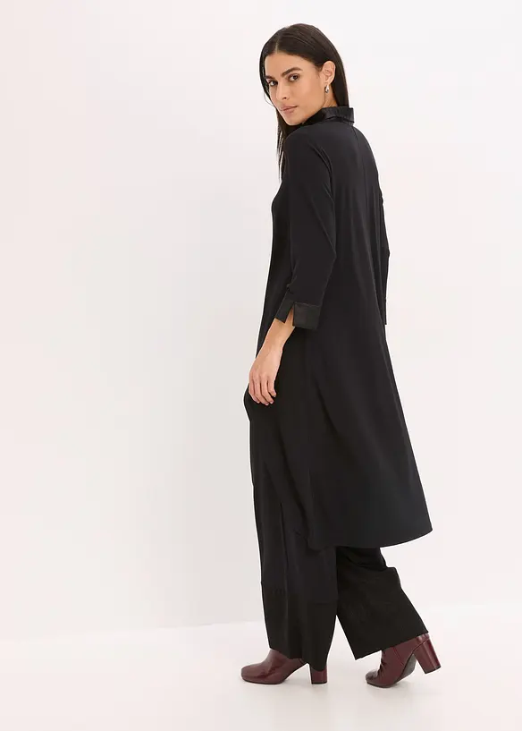 Jersey Bluse mit Satinbesätzen in schwarz von hinten (im Anschnitt) - bonprix