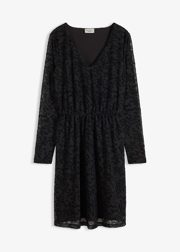 Jerseykleid aus Samt in schwarz von vorne - bonprix