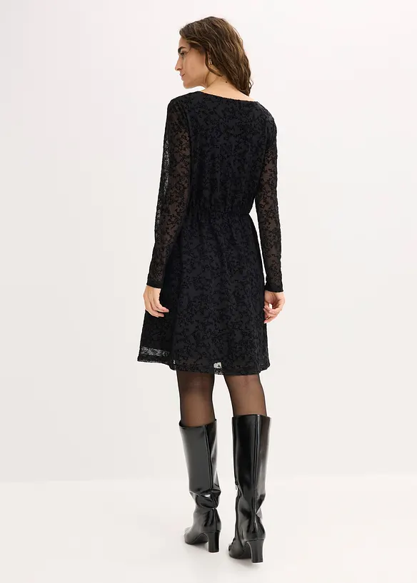 Jerseykleid aus Samt in schwarz von hinten (Totalaufnahme) - bonprix