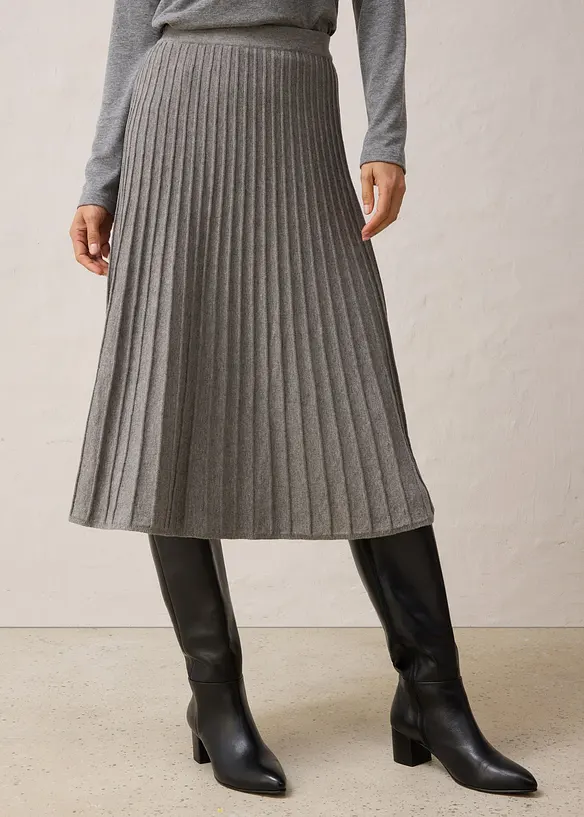 Strickrock mit Merinowolle in grau von vorne - bonprix
