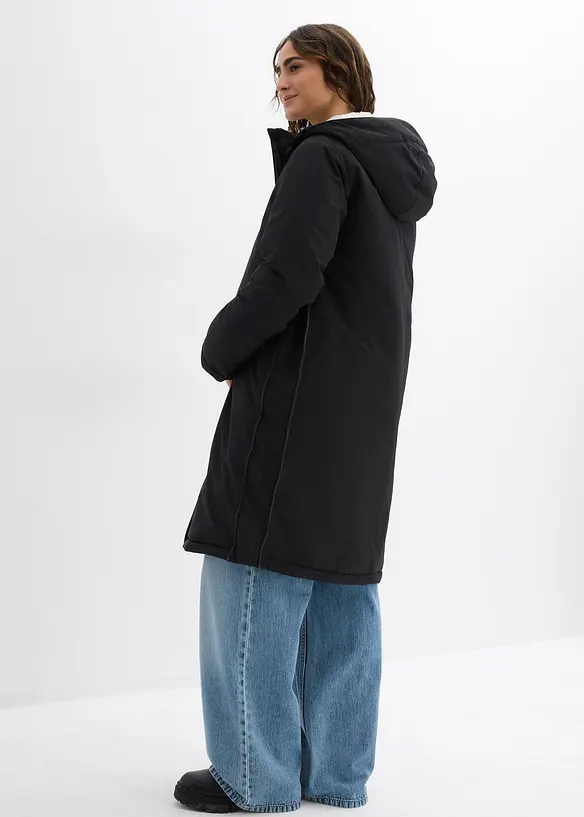 3-in-1 wattierter Umstandsmantel mit Trageeinsatz in schwarz von hinten (Totalaufnahme) - bonprix