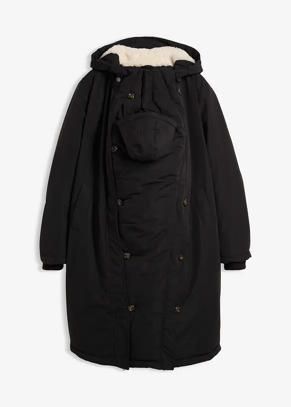 3-in-1 wattierter Umstandsmantel mit Trageeinsatz in schwarz von vorne - bonprix