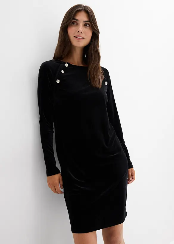2-in-1 festliches Umstands- und Stillkleid aus weichem Samt in schwarz von vorne (Totalaufnahme) - bonprix