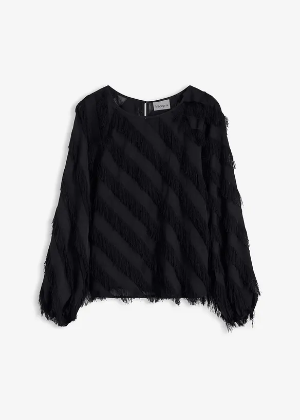 Schlupfbluse mit Fransen-Details in schwarz von vorne - bonprix