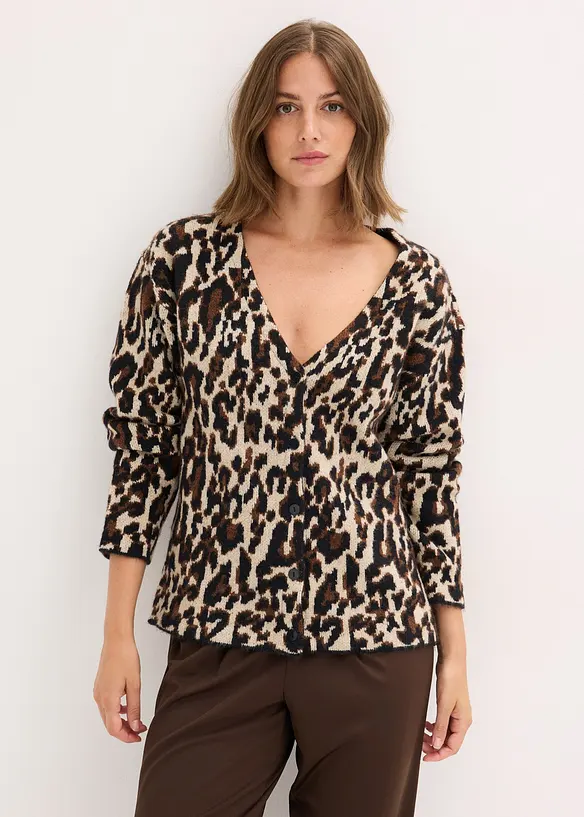Jacquard-Strickjacke in braun von vorne (im Anschnitt) - bonprix Jacquard-Strickjacke in braun von vorne (im Anschnitt) - bonprix
