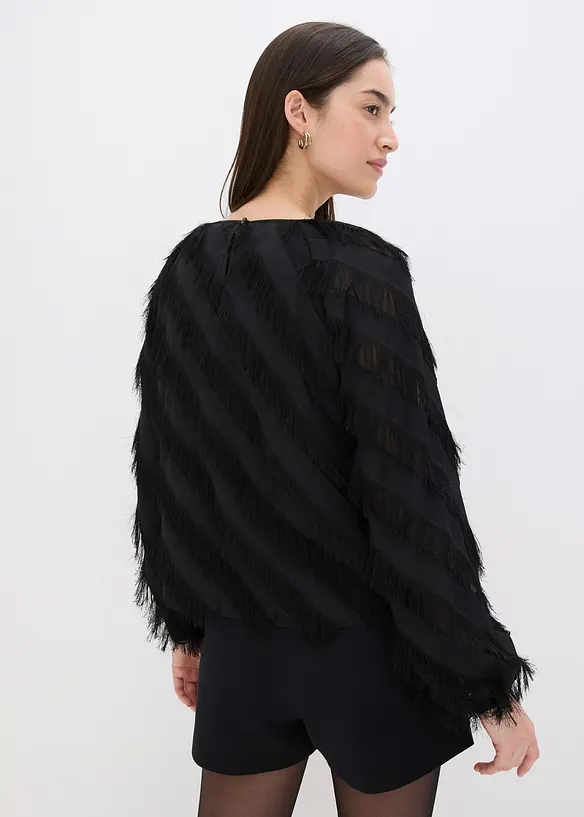 Schlupfbluse mit Fransen-Details in schwarz von hinten (im Anschnitt) - bonprix