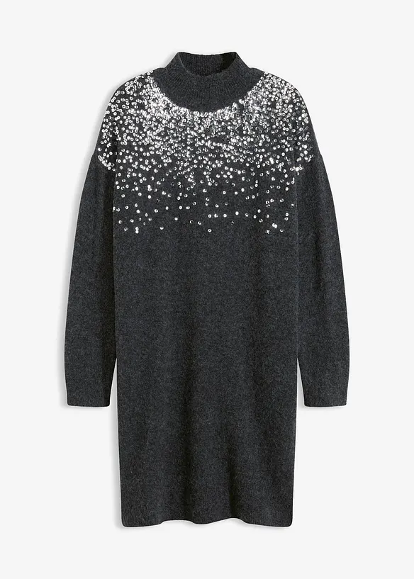 Strickkleid mit Pailletten-Applikation in grau von vorne - bonprix
