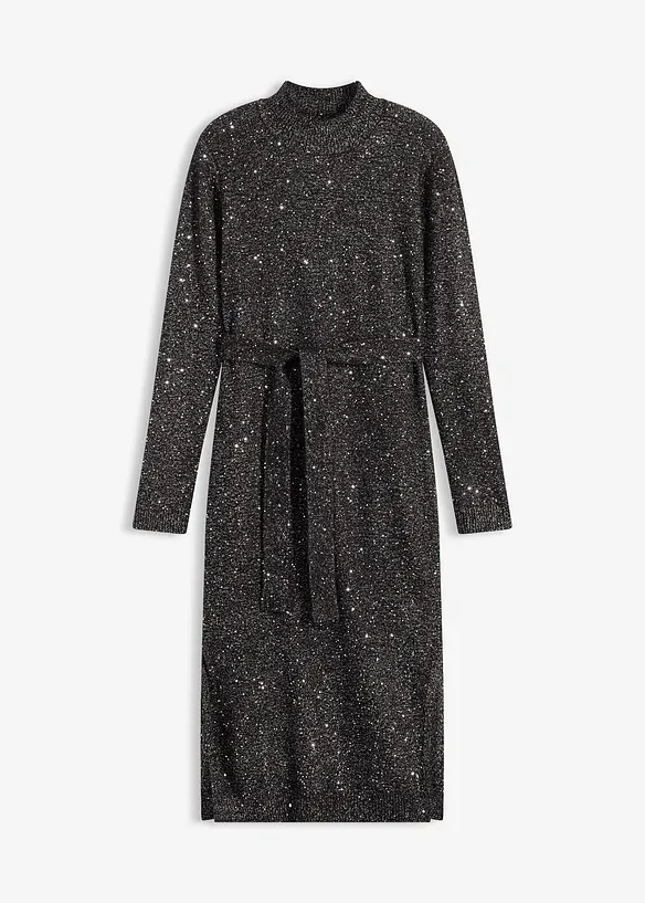 Strickkleid mit Pailletten in schwarz von vorne - bonprix Strickkleid mit Pailletten in schwarz von vorne - bonprix