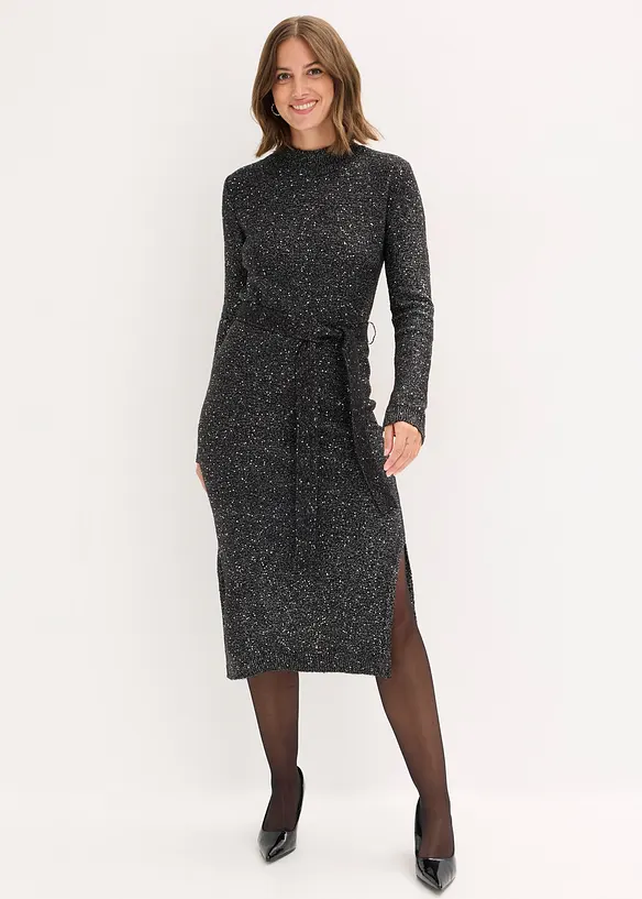 Strickkleid mit Pailletten in schwarz von vorne (Totalaufnahme) - bonprix Strickkleid mit Pailletten in schwarz von vorne (Totalaufnahme) - bonprix