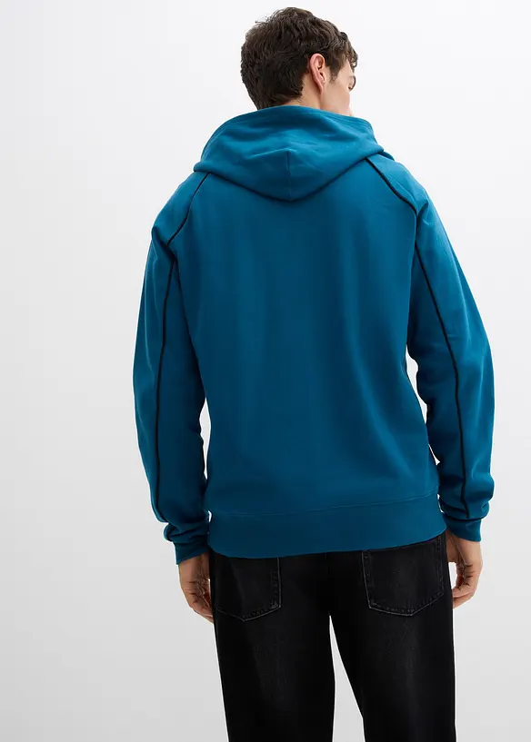 Sweatjacke mit Kontrastdetails aus reiner Baumwolle in petrol von hinten (im Anschnitt) - bonprix