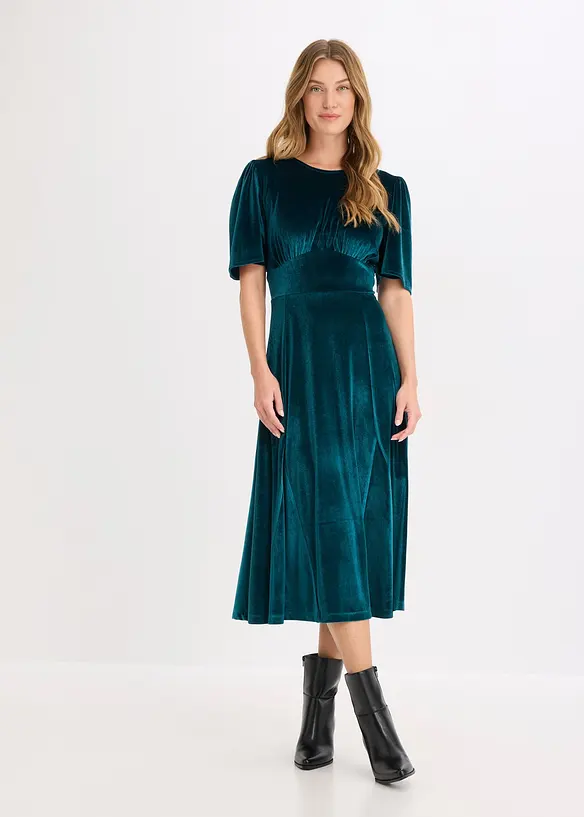 Midikleid aus softem Samt in petrol von vorne (Totalaufnahme) - bonprix Midikleid aus softem Samt in petrol von vorne (Totalaufnahme) - bonprix
