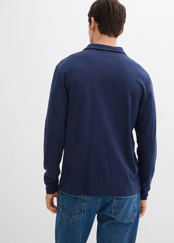 Langarm-Poloshirt aus schwerer Bio-Baumwolle in blau von hinten (im Anschnitt) - bonprix