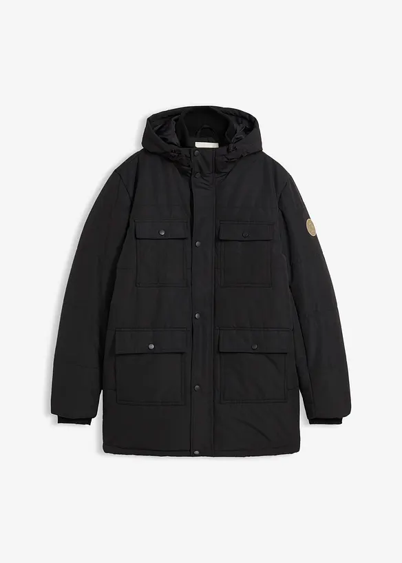 Funktions-Stepp-Parka mit praktischen Taschen, wasserabweisend in schwarz von vorne - bonprix