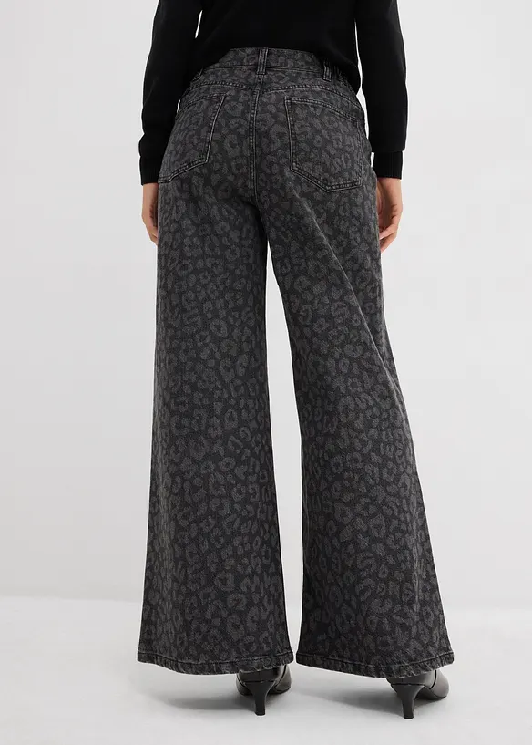 Wide-Leg-Jeans Mid Waist in grau von hinten - bonprix