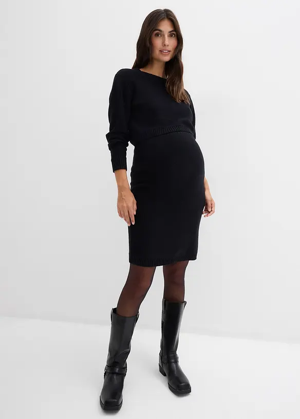 Set aus Pullover und Rock für die Schwangerschaft und danach aus Bio-Baumwolle (2. tlg Set) in schwarz von vorne (Totalaufnahme) - bonprix