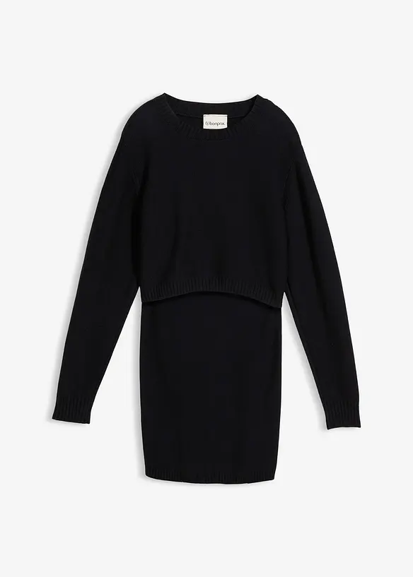 Set aus Pullover und Rock für die Schwangerschaft und danach aus Bio-Baumwolle (2. tlg Set) in schwarz von vorne - bonprix