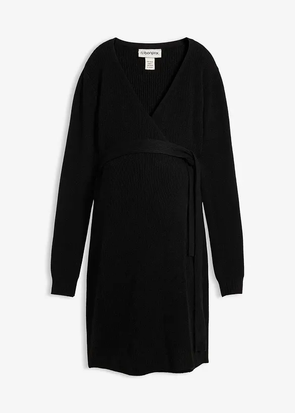 Wickelkleid aus Strick für die Schwangerschaft und danach in schwarz von vorne - bonprix