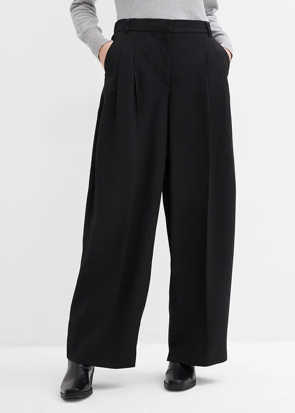 Weite Bundfaltenhose mit Bequembund in schwarz von vorne - bonprix Weite Bundfaltenhose mit Bequembund in schwarz von vorne - bonprix