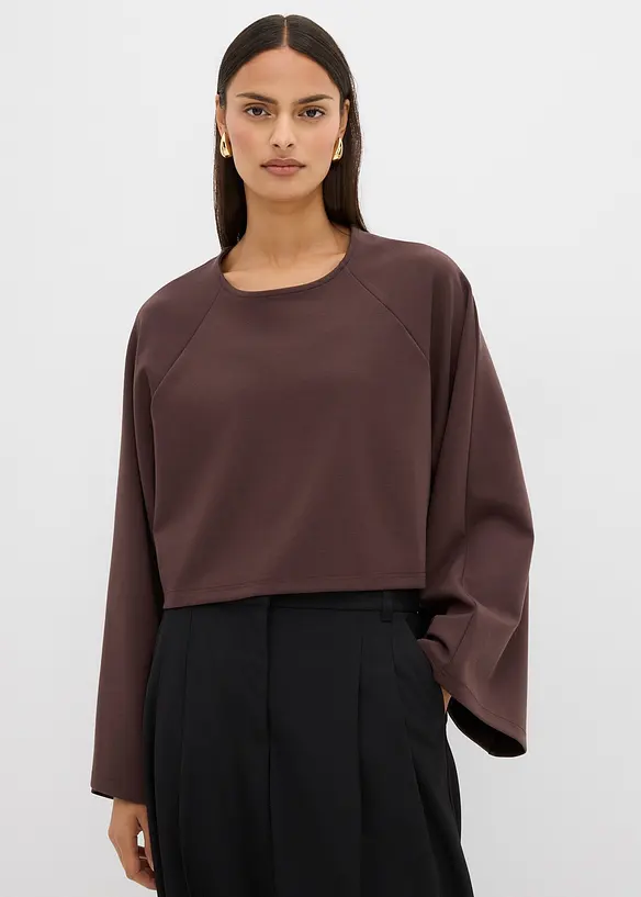 Cape-Langarmshirt in braun von vorne (im Anschnitt) - bonprix