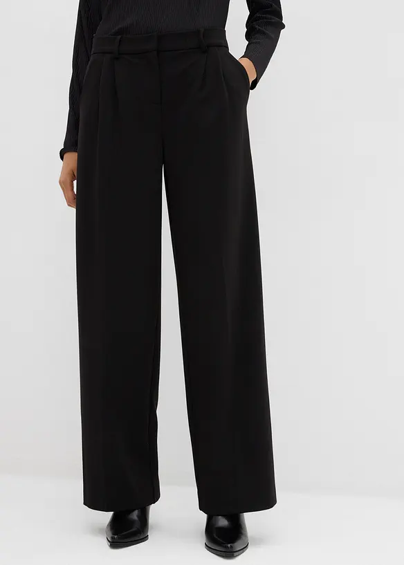 Bundfaltenhose aus bequemen Punto di Roma in schwarz von vorne - bonprix Bundfaltenhose aus bequemen Punto di Roma in schwarz von vorne - bonprix