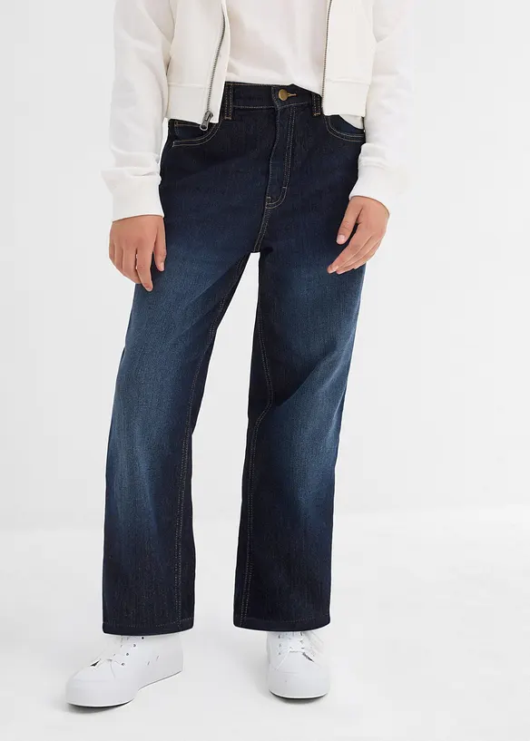 Wide-Leg Thermojeans mit Jerseyfutter Mid Waist in blau von vorne - bonprix