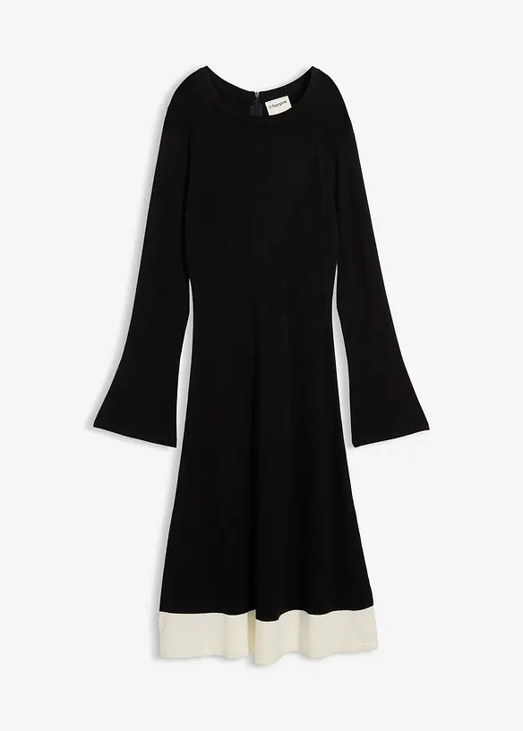 Strickkleid aus Viskose-Mix mit Kontrastdetails in schwarz von vorne - bonprix