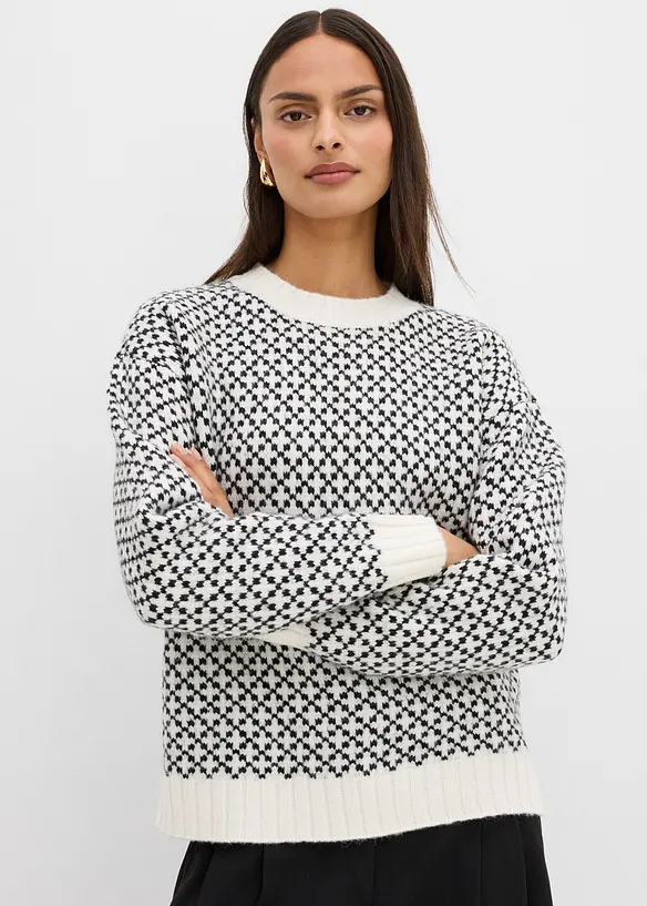 Grobstrick-Pullover mit Wollanteil in schwarz von vorne (im Anschnitt) - bonprix Grobstrick-Pullover mit Wollanteil in schwarz von vorne (im Anschnitt) - bonprix