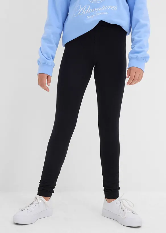 Thermo-Leggings aus elastischem Baumwoll-Mix (3er Pack) in schwarz von vorne - bonprix