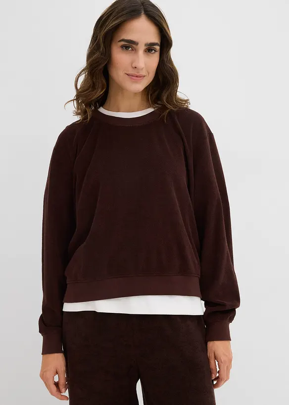 Sweatshirt aus weichem Frottee in braun von vorne (im Anschnitt) - bonprix