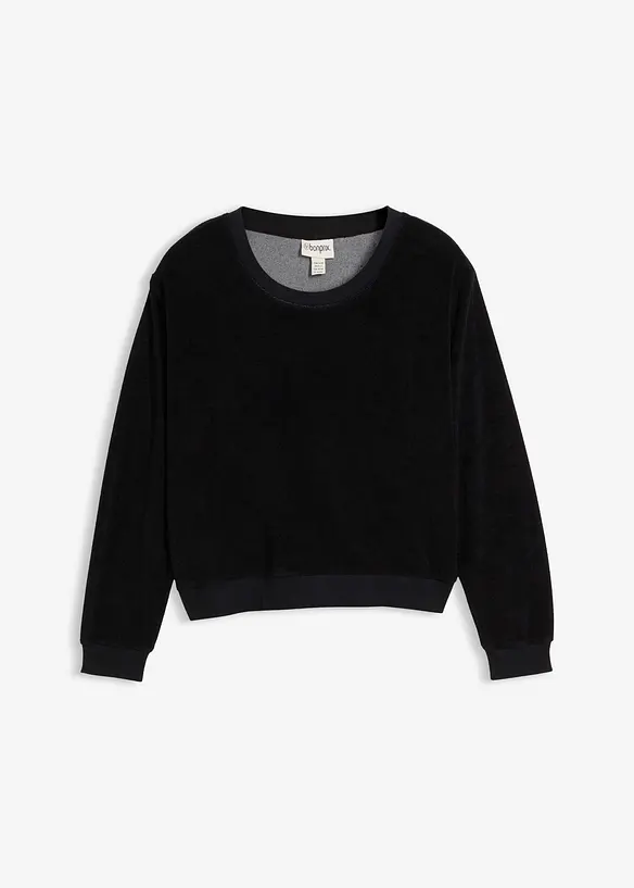 Sweatshirt aus weichem Frottee in schwarz von vorne - bonprix