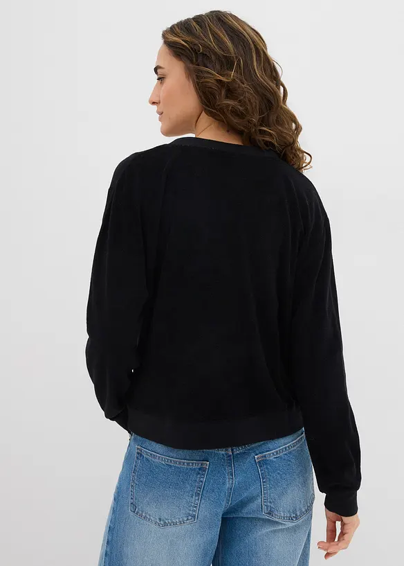 Sweatshirt aus weichem Frottee in schwarz von hinten (im Anschnitt) - bonprix