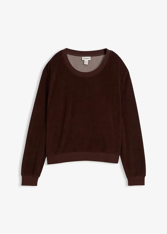 Sweatshirt aus weichem Frottee in braun von vorne - bonprix