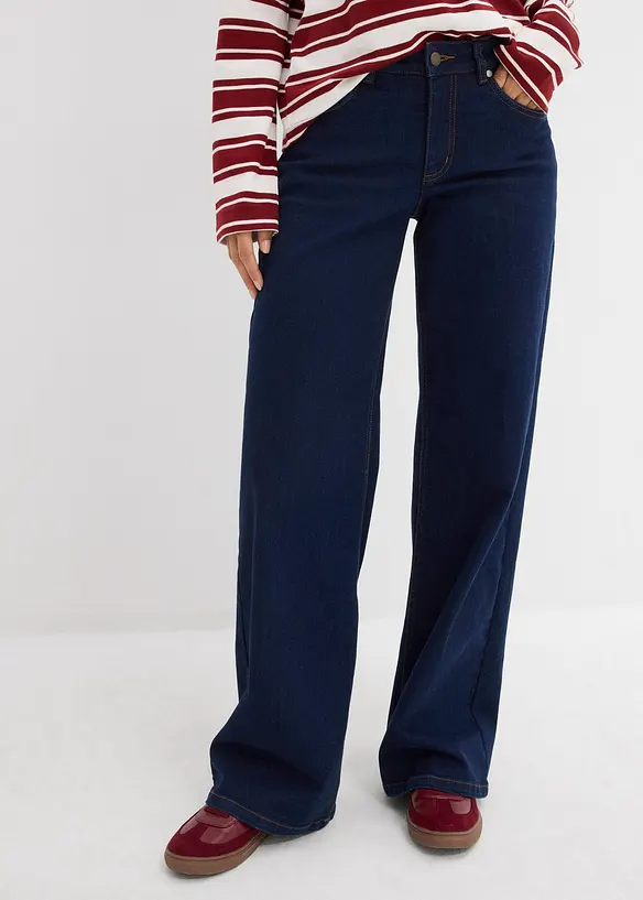 Wide-Leg-Jeans Mid Waist Bio-Baumwolle in blau von vorne - bonprix