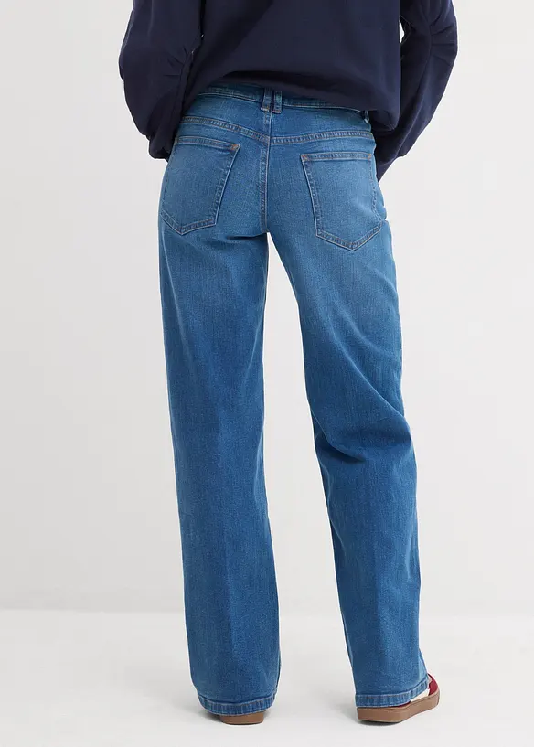 Wide-Leg-Jeans Mid Waist Bio-Baumwolle in blau von hinten - bonprix